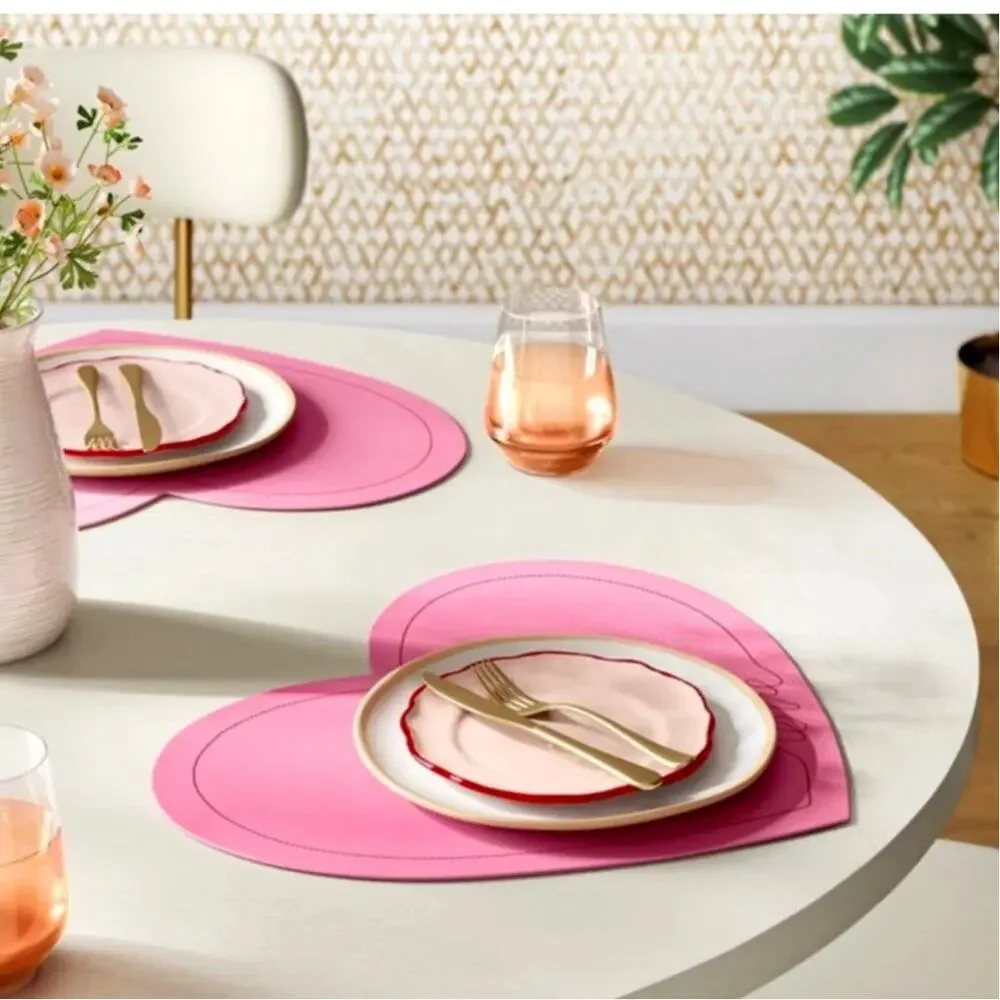 Threshold Pink Faux Leather LOVE Heart Shaped Placemat Charger 15x13 NEW
